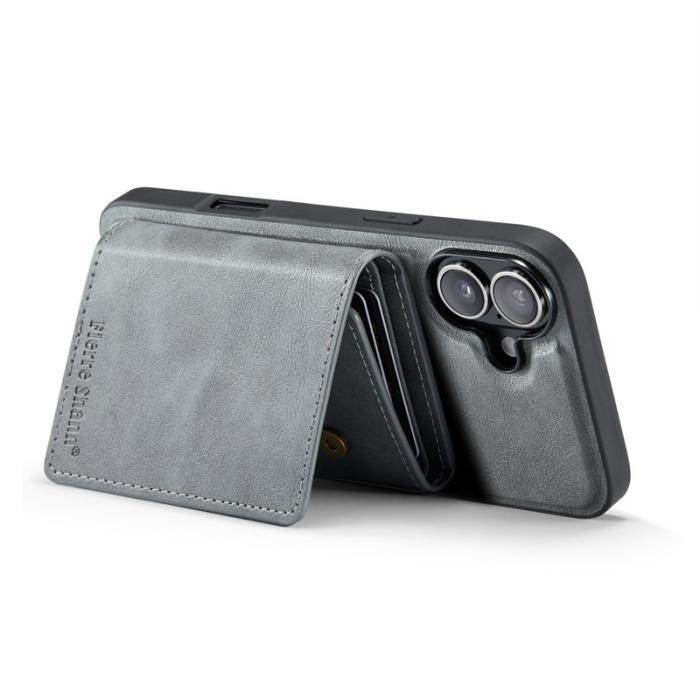 FIERRE SHANN - FIERRE SHANN FS030 iPhone 17 Fodral Tri-Fold Läder - Grå