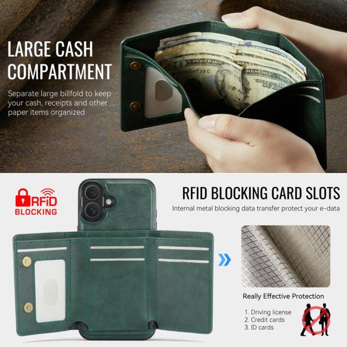 FIERRE SHANN - FIERRE SHANN FS030 iPhone 17 Fodral Tri-Fold Läder - Grön