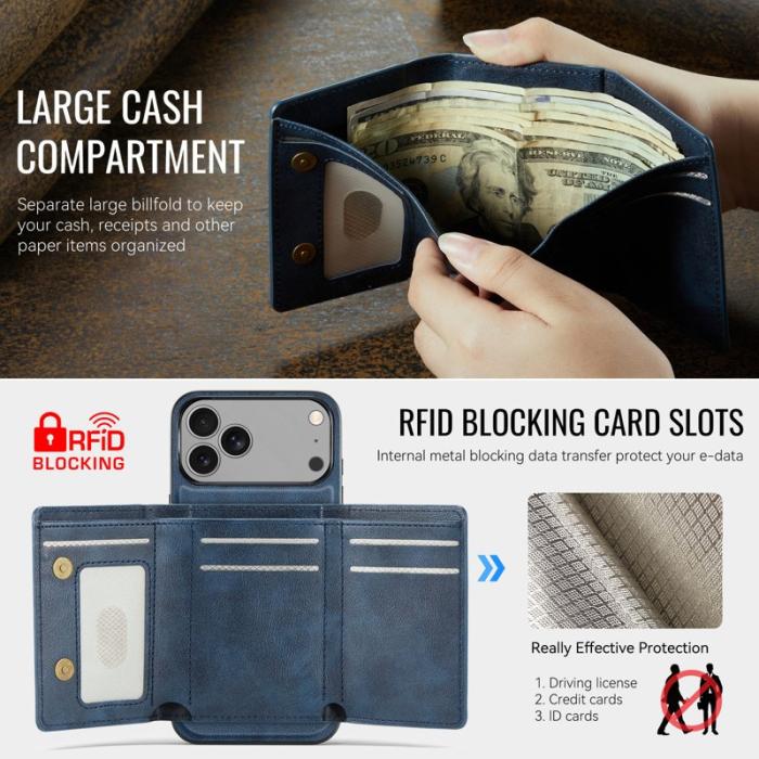 FIERRE SHANN - FIERRE SHANN FS030 iPhone 17 Pro Plånboksfodral Konstläder - Blå