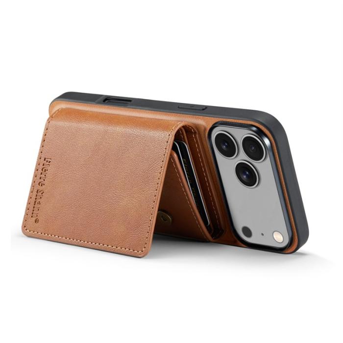 FIERRE SHANN - FIERRE SHANN FS030 iPhone 17 Pro Plånboksfodral Konstläder - Brun