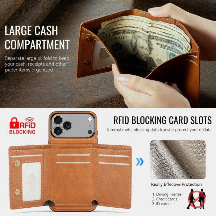 FIERRE SHANN - FIERRE SHANN FS030 iPhone 17 Pro Plånboksfodral Konstläder - Brun