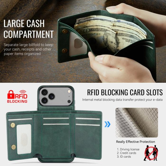 FIERRE SHANN - FIERRE SHANN FS030 iPhone 17 Pro Plånboksfodral Konstläder - Grön