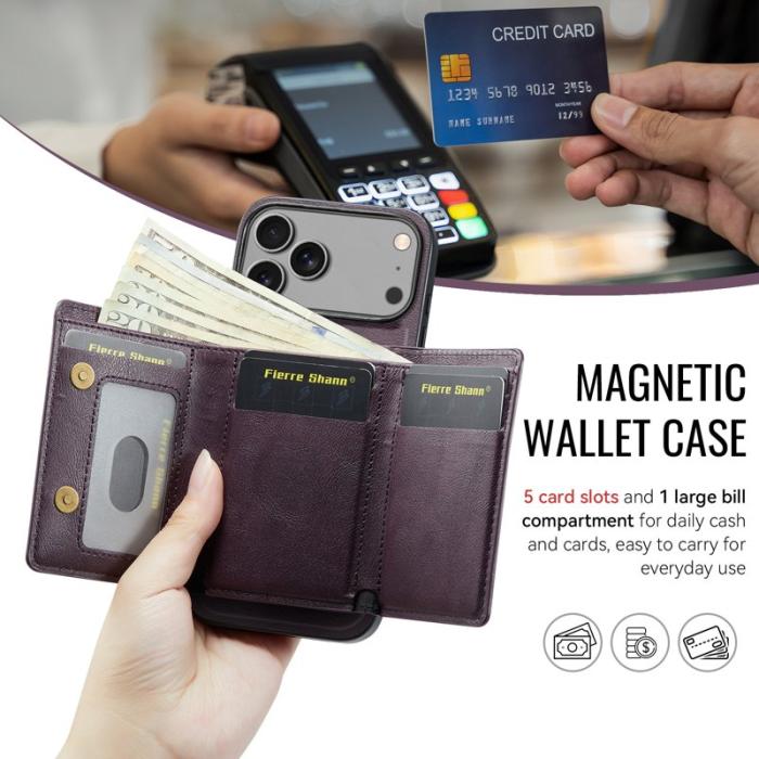 FIERRE SHANN - FIERRE SHANN FS030 iPhone 17 Pro Plånboksfodral Konstläder - Lila