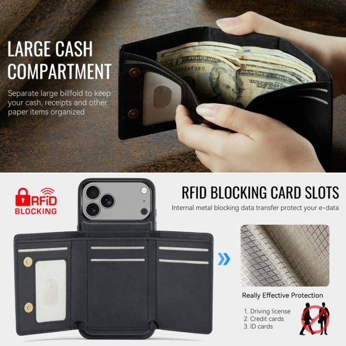 FIERRE SHANN - FIERRE SHANN FS030 iPhone 17 Pro Plånboksfodral Konstläder - Svart