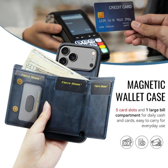 FIERRE SHANN - FIERRE SHANN FS030 iPhone 17 Pro Max Fodral Äkta läder - Blå