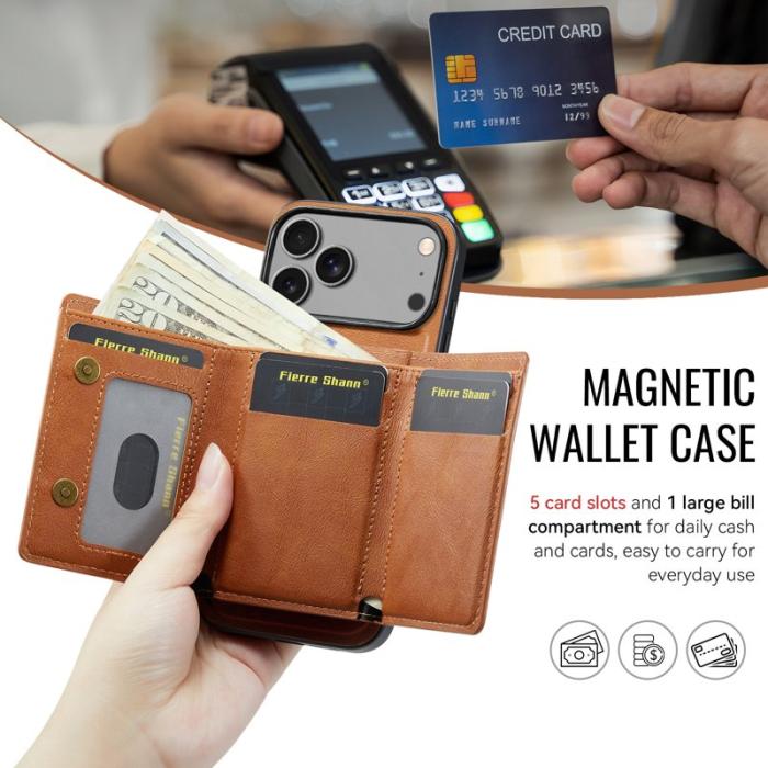 FIERRE SHANN - FIERRE SHANN FS030 iPhone 17 Pro Max Fodral - Äkta läder - Brun