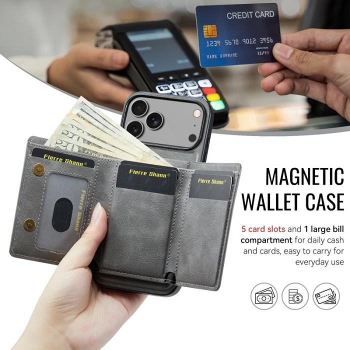 FIERRE SHANN - FIERRE SHANN FS030 iPhone 17 Pro Max Fodral Äkta läder - Grå