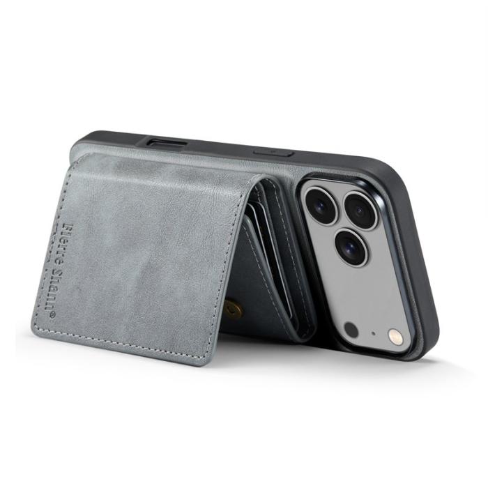 FIERRE SHANN - FIERRE SHANN FS030 iPhone 17 Pro Max Fodral Äkta läder - Grå