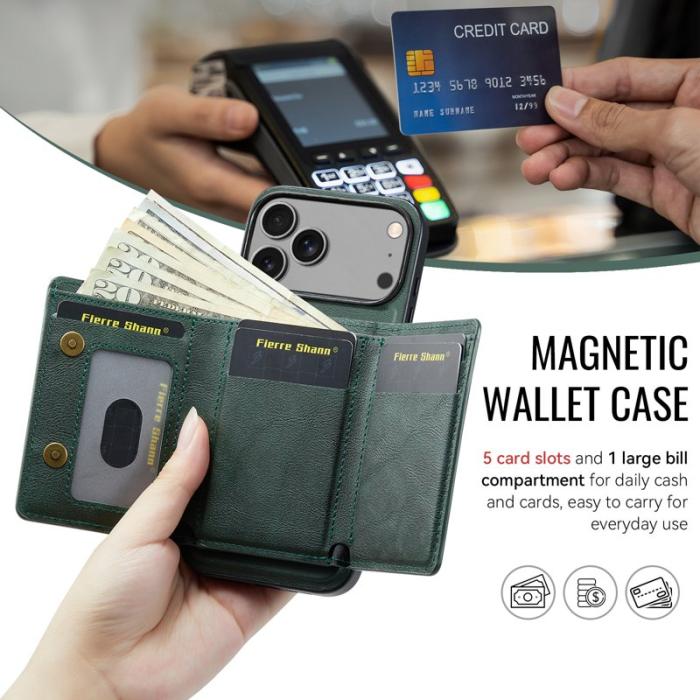 FIERRE SHANN - FIERRE SHANN FS030 iPhone 17 Pro Max Fodral - Äkta läder - Grön