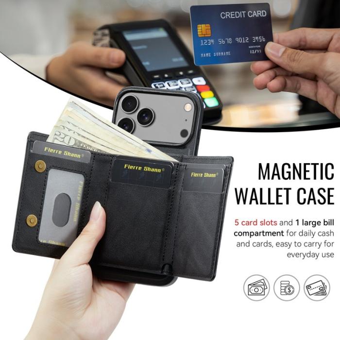 FIERRE SHANN - FIERRE SHANN FS030 iPhone 17 Pro Max Fodral Äkta läder - Svart