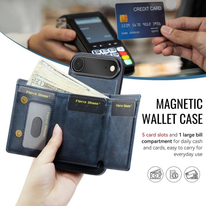 FIERRE SHANN - FIERRE SHANN FS030 iPhone Air Fodral Äkta läder - Blå