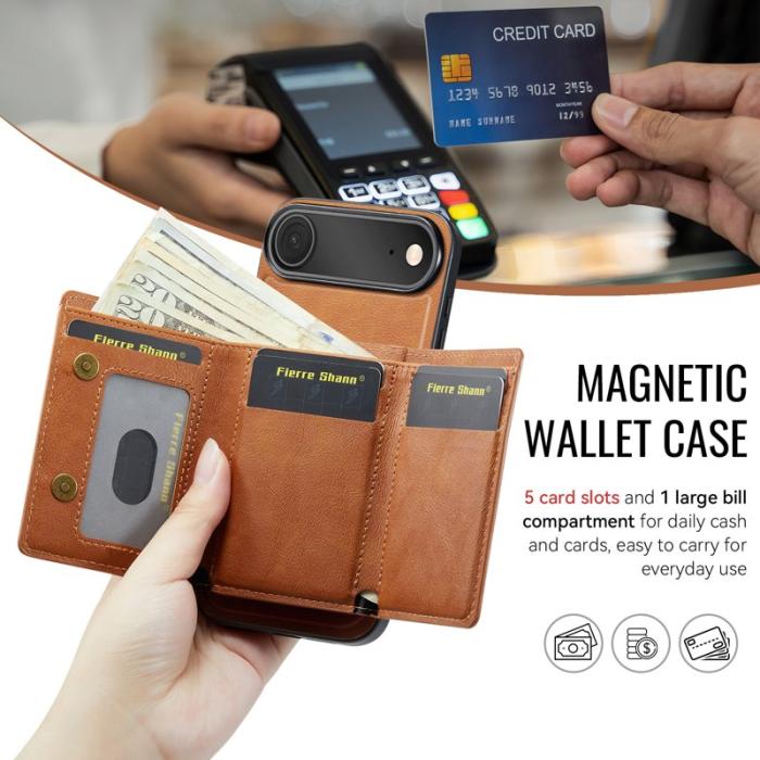 FIERRE SHANN - FIERRE SHANN FS030 iPhone Air Fodral Äkta läder - Brun