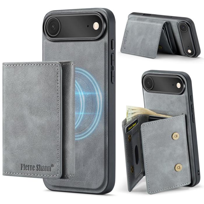 FIERRE SHANN - FIERRE SHANN FS030 iPhone Air Fodral Äkta läder - Grå