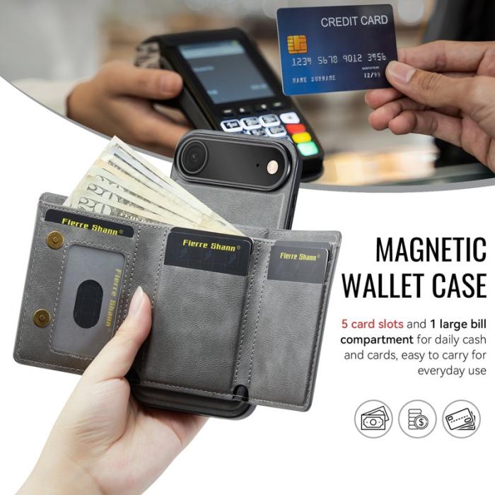 FIERRE SHANN - FIERRE SHANN FS030 iPhone Air Fodral Äkta läder - Grå