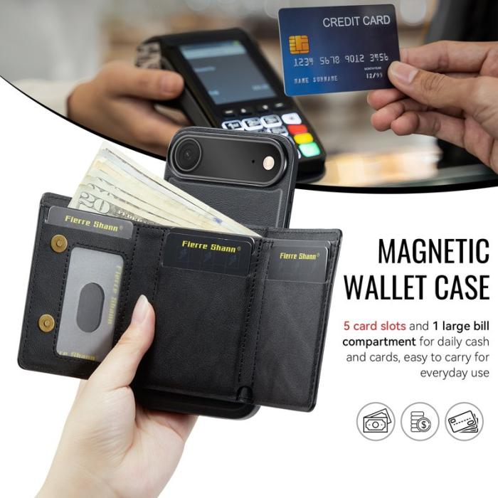 FIERRE SHANN - FIERRE SHANN FS030 iPhone Air Fodral Äkta läder - Svart