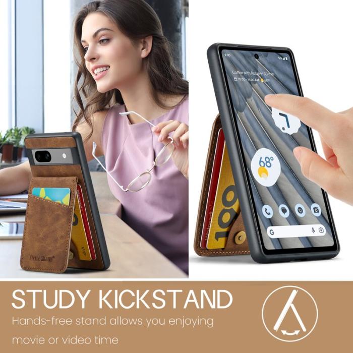 FIERRE SHANN - FIERRE SHANN Google Pixel 8 Fodral Kickstand PU+TPU - Brun