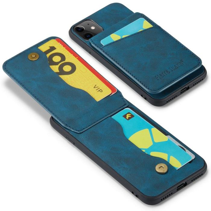 FIERRE SHANN - FIERRE SHANN iPhone 11 Kickstand Fodral Äkta läder - Blå