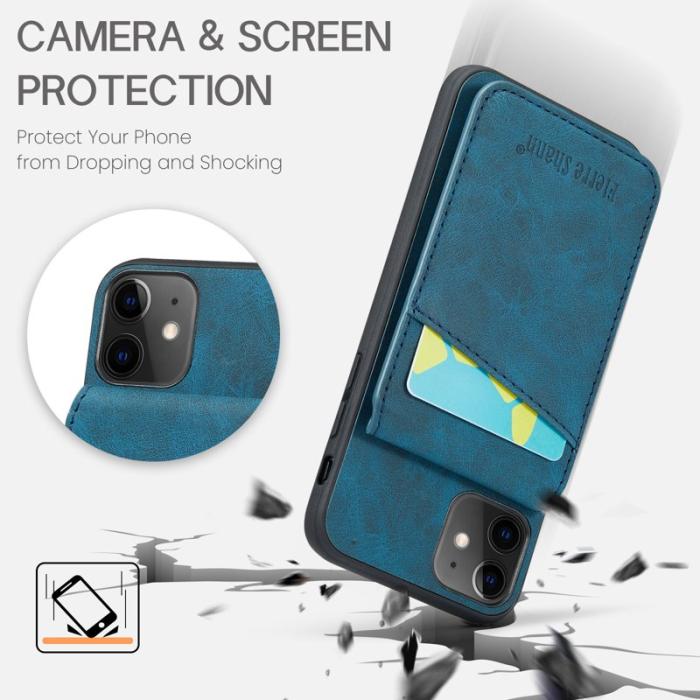 FIERRE SHANN - FIERRE SHANN iPhone 11 Kickstand Fodral Äkta läder - Blå