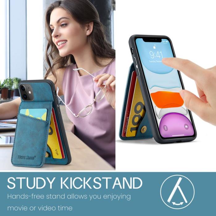 FIERRE SHANN - FIERRE SHANN iPhone 11 Kickstand Fodral Äkta läder - Blå