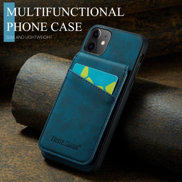 FIERRE SHANN - FIERRE SHANN iPhone 11 Kickstand Fodral Äkta läder - Blå