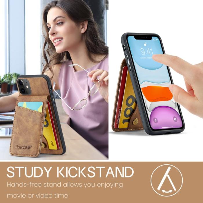 FIERRE SHANN - FIERRE SHANN iPhone 11 Kickstand Fodral Äkta läder - Brun