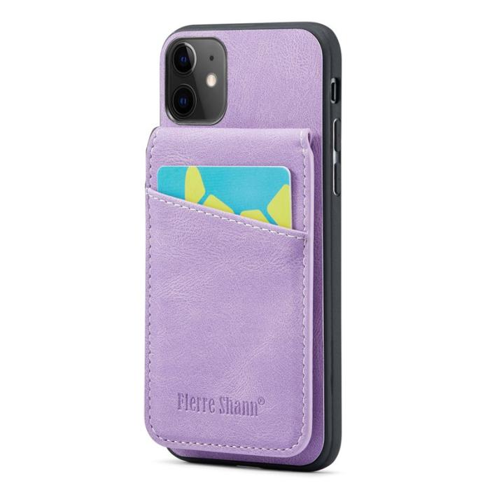 FIERRE SHANN - FIERRE SHANN iPhone 11 Kickstand Fodral Äkta läder - Lila