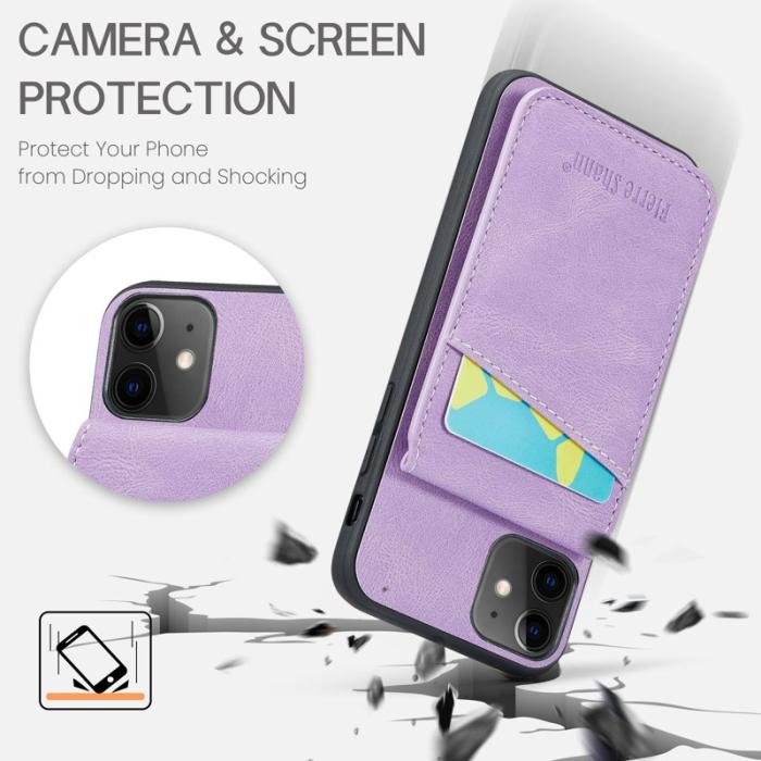 FIERRE SHANN - FIERRE SHANN iPhone 11 Kickstand Fodral Äkta läder - Lila