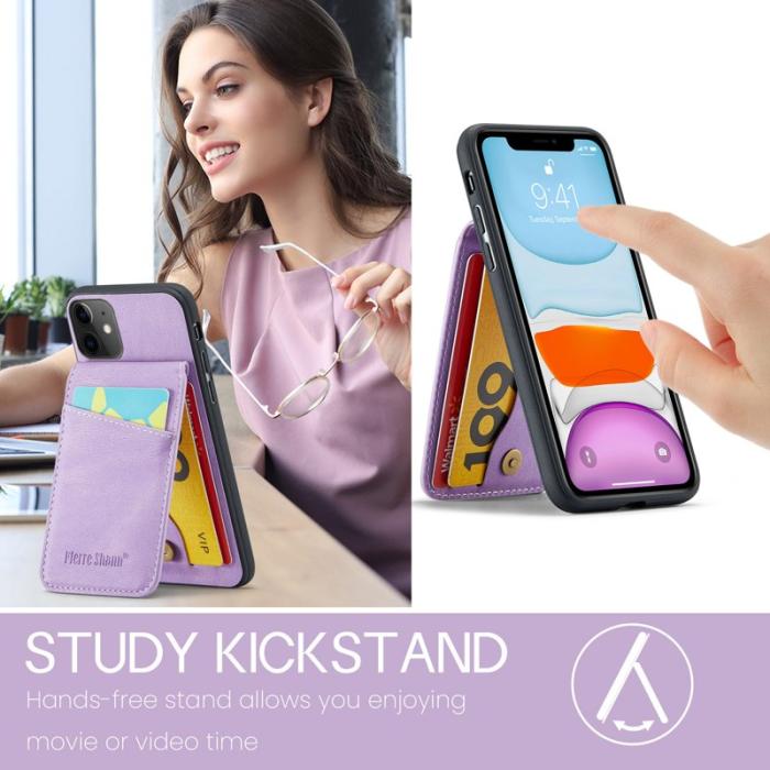 FIERRE SHANN - FIERRE SHANN iPhone 11 Kickstand Fodral Äkta läder - Lila