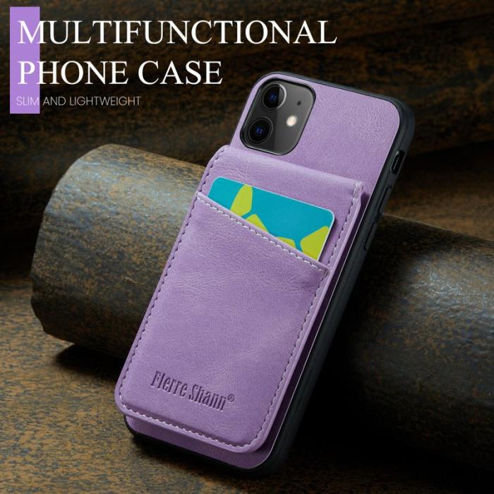 FIERRE SHANN - FIERRE SHANN iPhone 11 Kickstand Fodral Äkta läder - Lila
