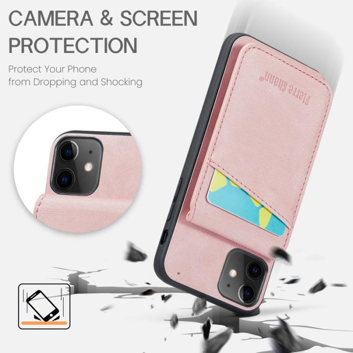 FIERRE SHANN - FIERRE SHANN iPhone 11 Kickstand Fodral Äkta läder - Pink