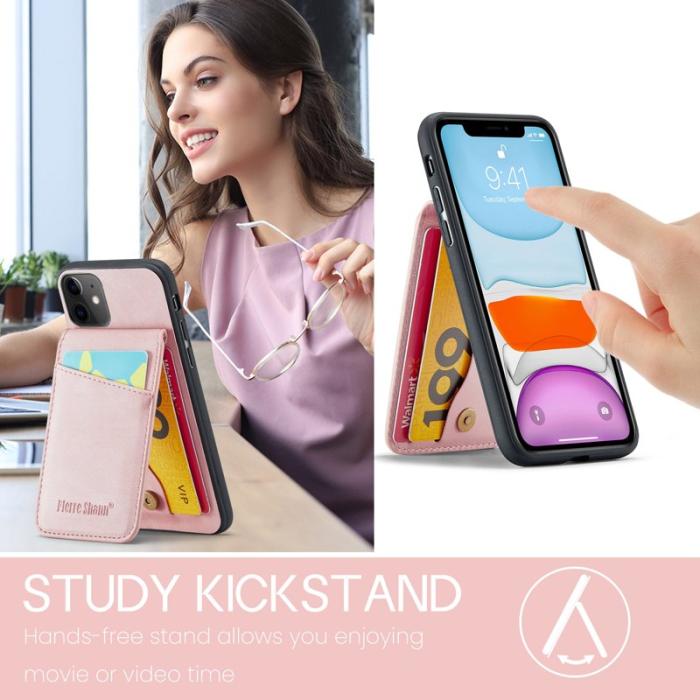 FIERRE SHANN - FIERRE SHANN iPhone 11 Kickstand Fodral Äkta läder - Pink