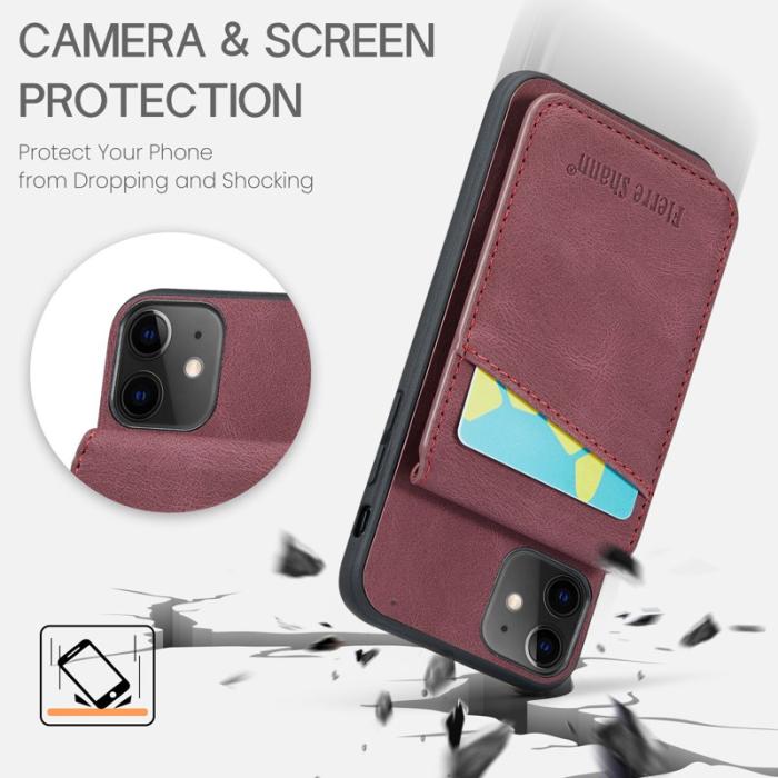 FIERRE SHANN - FIERRE SHANN iPhone 11 Kickstand Fodral Äkta läder - Röd