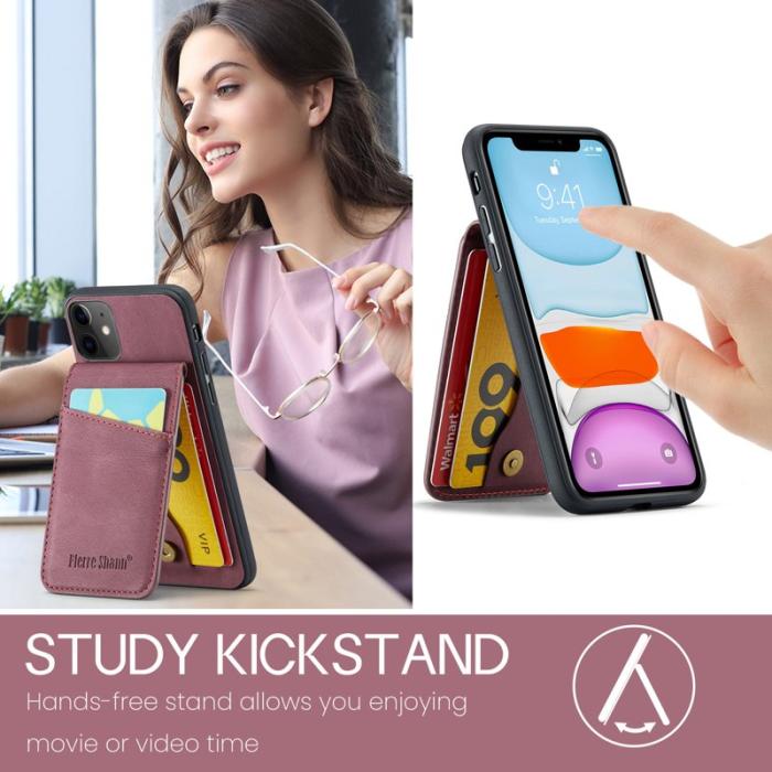 FIERRE SHANN - FIERRE SHANN iPhone 11 Kickstand Fodral Äkta läder - Röd