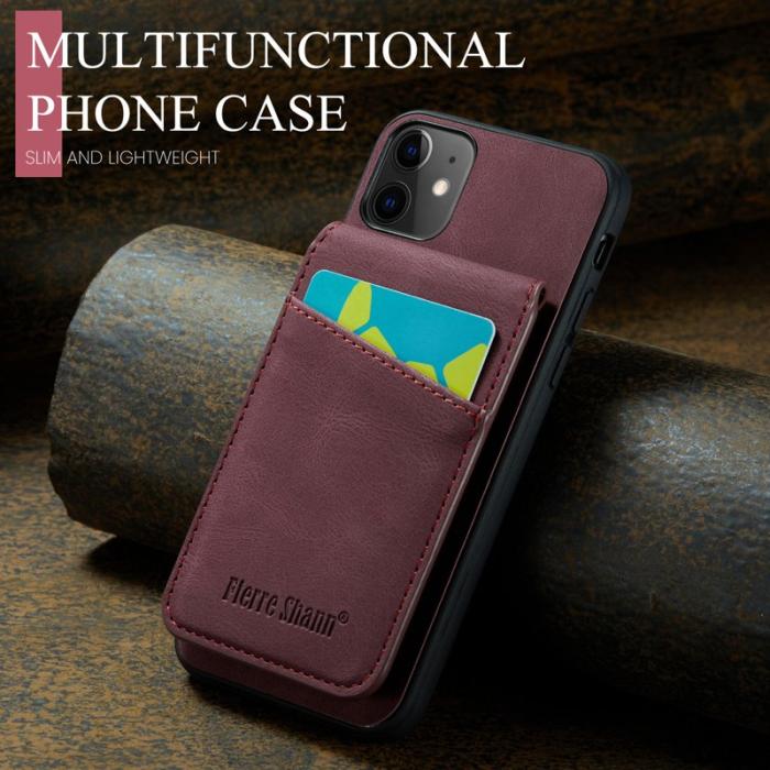 FIERRE SHANN - FIERRE SHANN iPhone 11 Kickstand Fodral Äkta läder - Röd