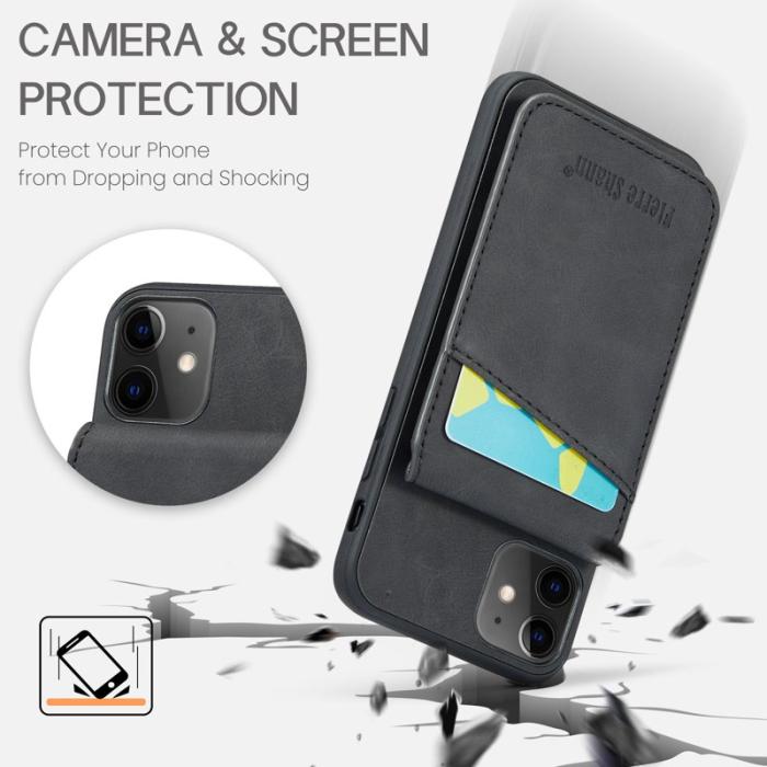 FIERRE SHANN - FIERRE SHANN iPhone 11 Kickstand Fodral Äkta läder - Svart