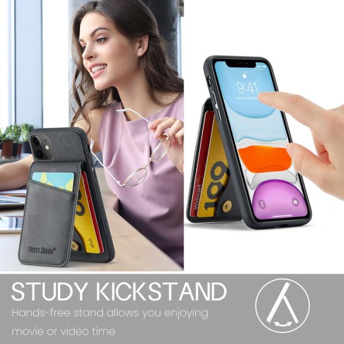 FIERRE SHANN - FIERRE SHANN iPhone 11 Kickstand Fodral Äkta läder - Svart