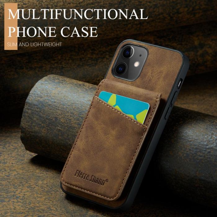 FIERRE SHANN - FIERRE SHANN iPhone 12 / 12 Pro Fodral PU Läder - Brun