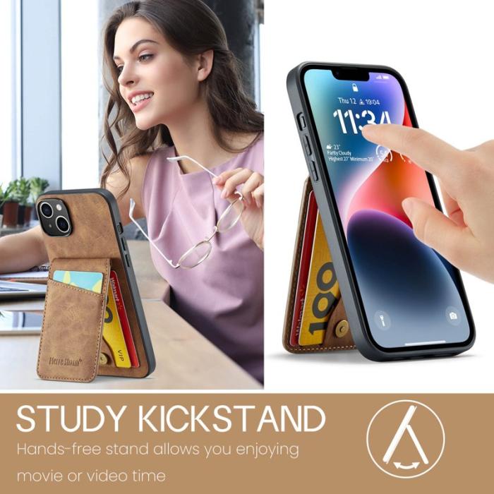 FIERRE SHANN - FIERRE SHANN iPhone 13 Fodral Äkta läder - Brun