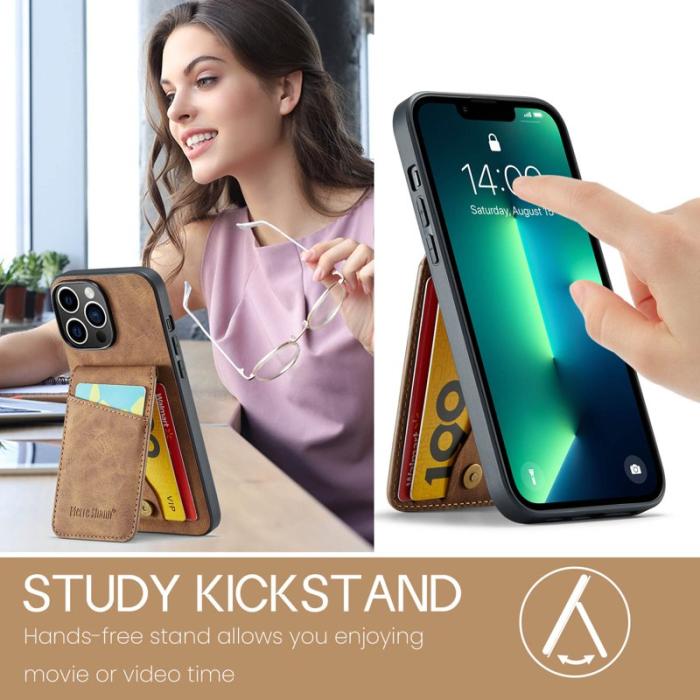 FIERRE SHANN - FIERRE SHANN iPhone 13 Pro Fodral PU Läder - Brun