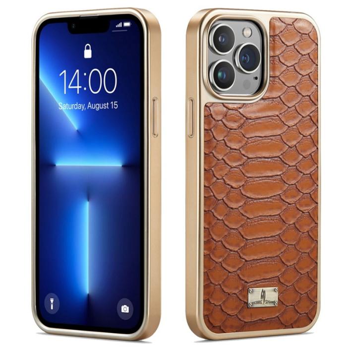 FIERRE SHANN - FIERRE SHANN iPhone 13 Pro Max Skal Äkta läder - Brun