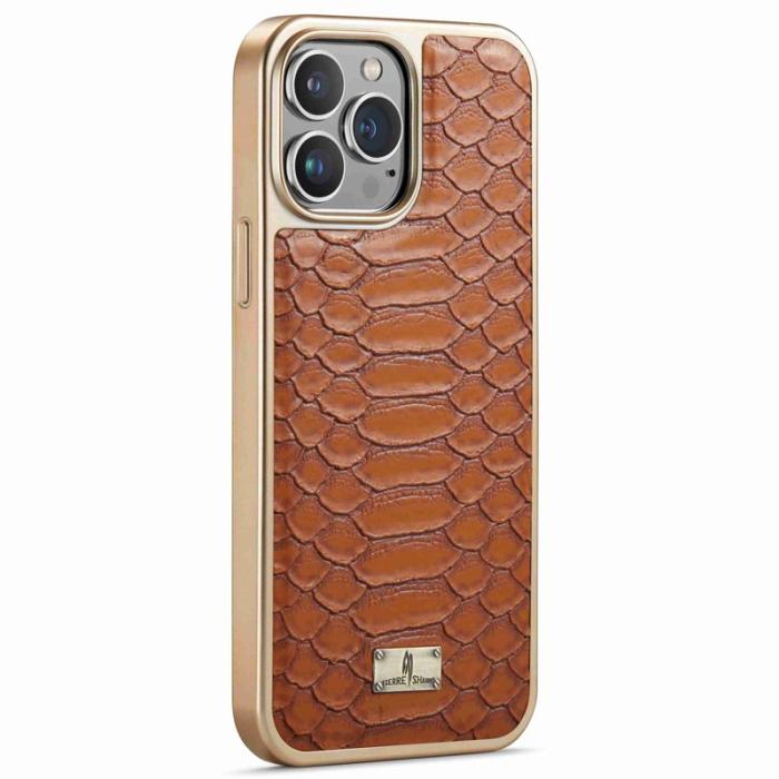 FIERRE SHANN - FIERRE SHANN iPhone 13 Pro Max Skal Äkta läder - Brun