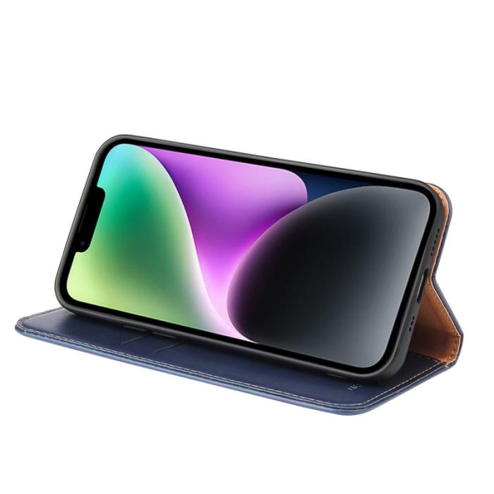 FIERRE SHANN - FIERRE SHANN iPhone 14 Fodral Äkta läder - Blå