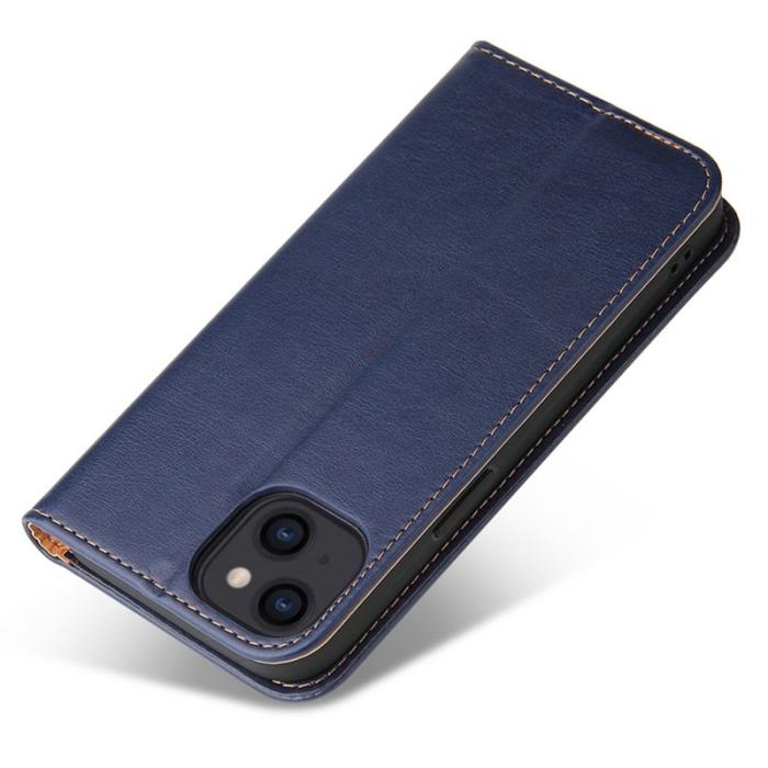 FIERRE SHANN - FIERRE SHANN iPhone 14 Fodral Äkta läder - Blå