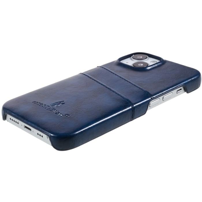 FIERRE SHANN - FIERRE SHANN iPhone 14 Fodral i Olja Vaxad PU Läder - Blå