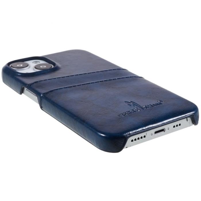 FIERRE SHANN - FIERRE SHANN iPhone 14 Fodral i Olja Vaxad PU Läder - Blå