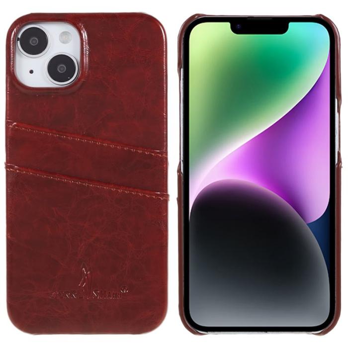 FIERRE SHANN - FIERRE SHANN iPhone 14 Fodral i Olja Vaxad PU Läder - Brun