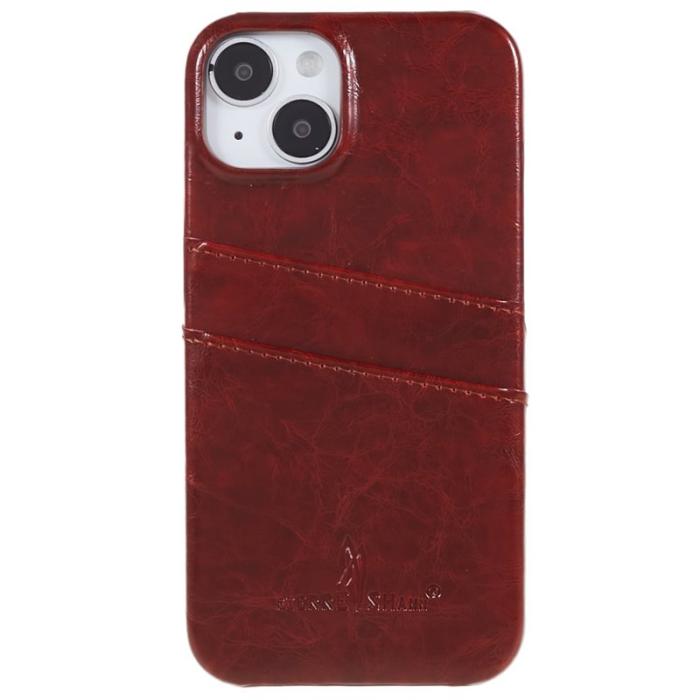 FIERRE SHANN - FIERRE SHANN iPhone 14 Fodral i Olja Vaxad PU Läder - Brun