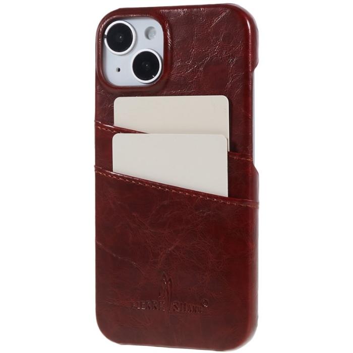 FIERRE SHANN - FIERRE SHANN iPhone 14 Fodral i Olja Vaxad PU Läder - Brun