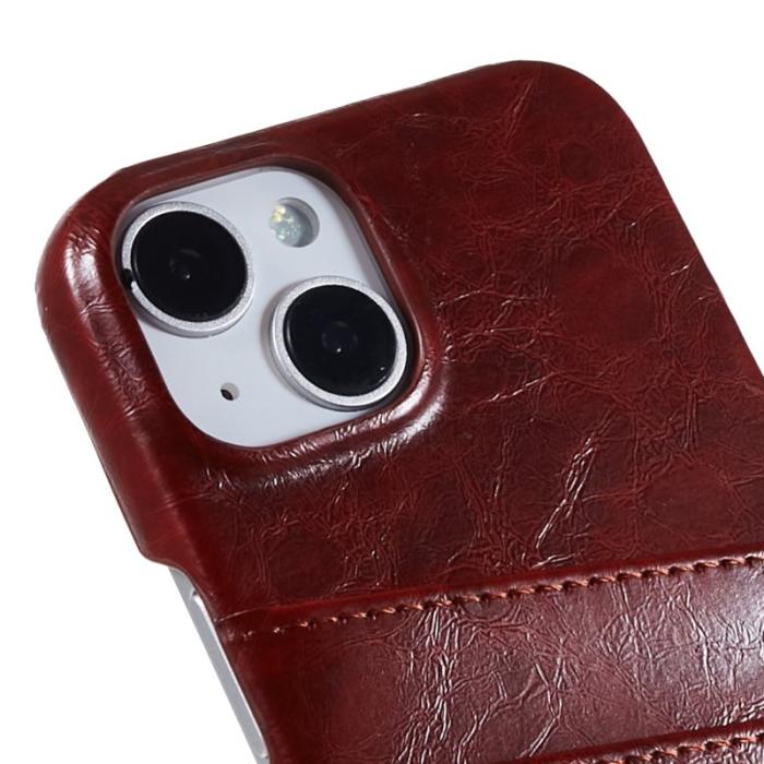 FIERRE SHANN - FIERRE SHANN iPhone 14 Fodral i Olja Vaxad PU Läder - Brun