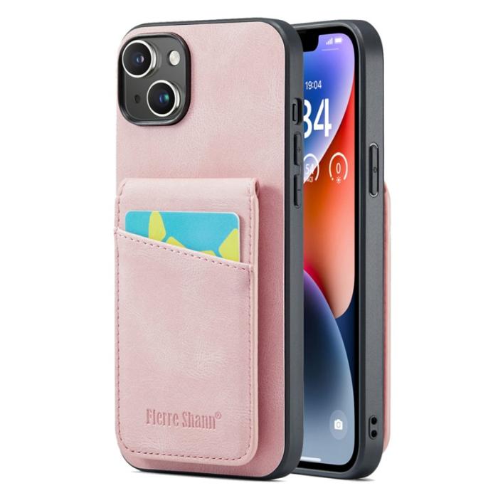 FIERRE SHANN - FIERRE SHANN iPhone 14 Fodral Kickstand RFID Blocking - Pink